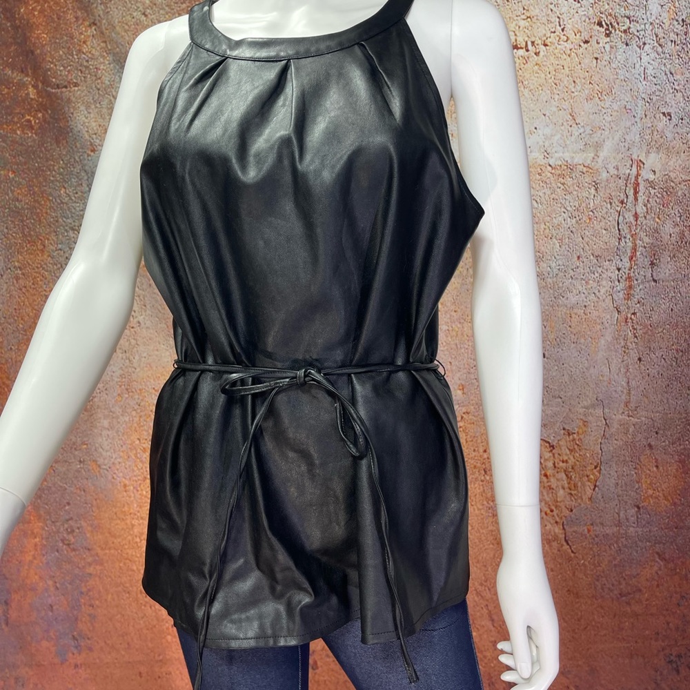 Black vegan leather blouse